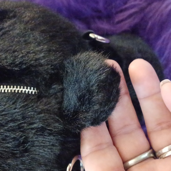DOLLSKILL WIDOW GOTH BUNNY BAG BLACK PURPLE EYES BACKPACK BLACK FURRY STRAPS - Picture 11 of 15